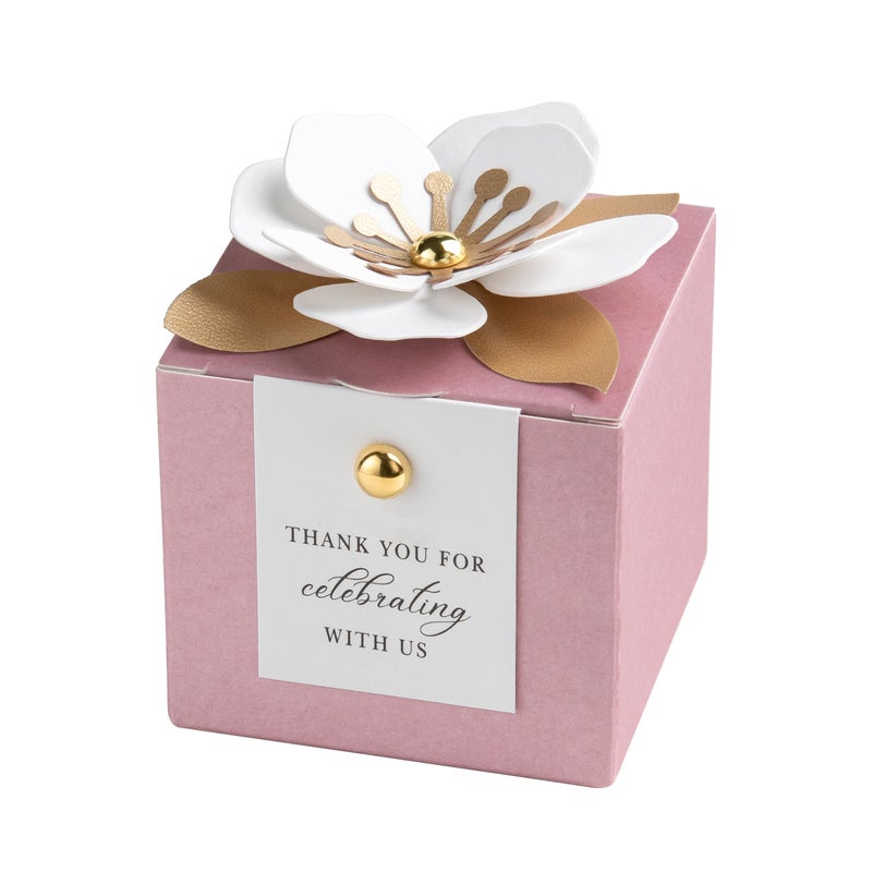 FEIYI 20 PCS Candy Boxes 3 In 1Dusty Rose Favor Boxes with Floral Decor White Thank You Tags Gift wrapping for Wedding Birthday Baby Shower Decorations Party 255x255x255